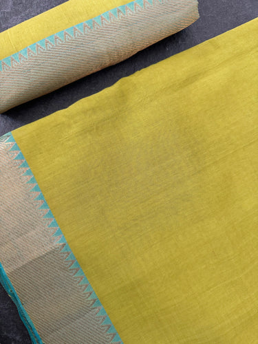 Handwoven Mangalgiri Cotton Saree | Chartreuse | Gold Zari | Handwoven | Ships from California